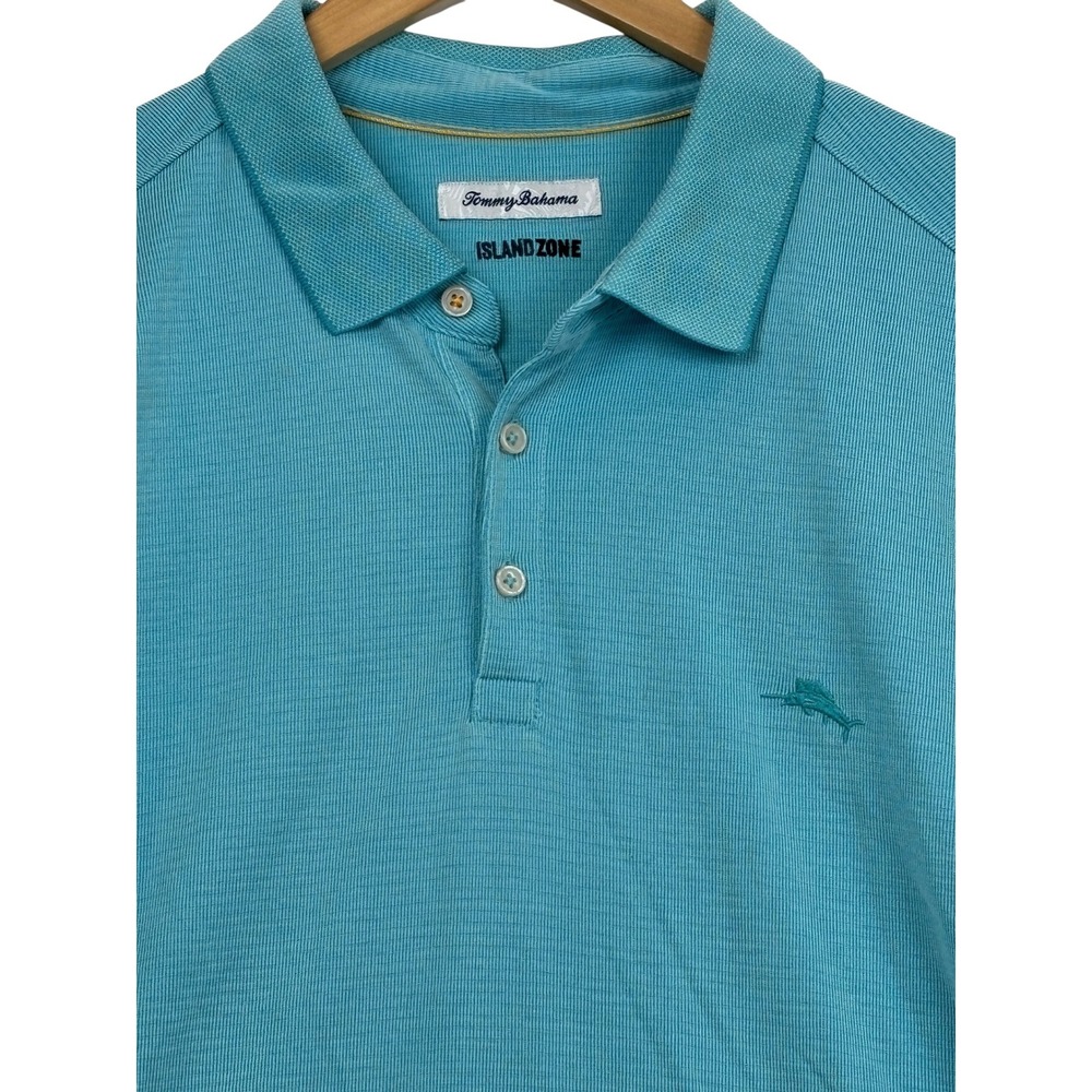 Tommy Bahama IslandZone Polo Shirt Mens XXL TT Aqua Blue Ribbed Short Sleeve
